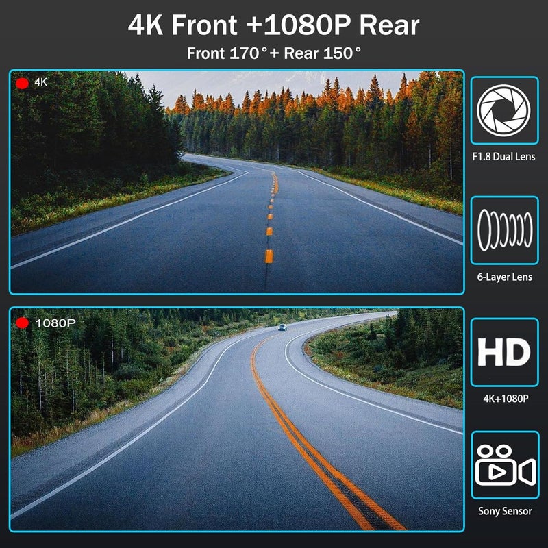 QOZ 3 Channel Mirror Dash Camera, 4K/3K+1080p+1080p Rear View Mirror Camera with GPS, APP Control, WDR Night Vision, G-Sensor, Loop Recording, 24 Hours Parking Monitor, 64GB Card Included - Image 5